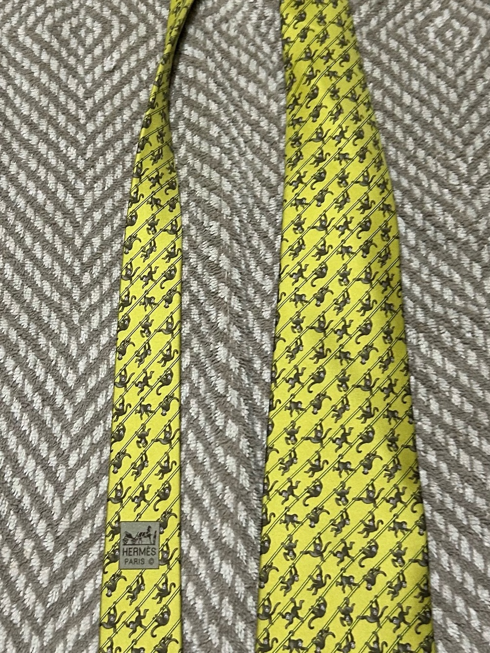 Hermes Yellow Silk Tie with Repeating Horse Motif
